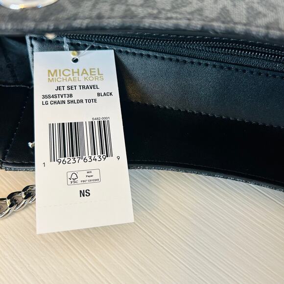 Michael Kors Purse jet set travel large chain tote shoulder bag black signature - Picture 9 of 10